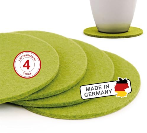 filzbrand Filz Untersetzer rund für Gläser, Filzuntersetzer 4 Stück (4er Set), Ø 10 cm in hellgrün, 3 mm dick, Glasuntersetzer, Getränkeuntersetzer aus Designfilz 100% Wolle – Made in Germany