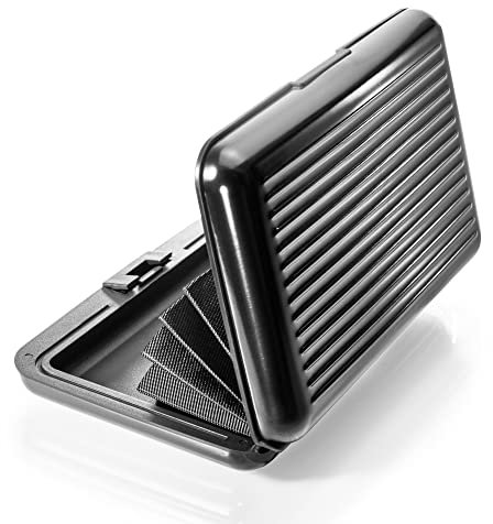 VALLET® Kreditkartenetui aus Aluminium | Ideal als Kartenetui & Visitenkarten Etuis | NFC & RFID Schutzhülle | Schützt Ihre EC-Karten vor unerlaubtem Auslesen | für Damen & Herren (schwarz)