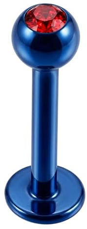 Monster Piercing Rote Kristall Stein Ball mit 16 Gauge - 10MM Länge blau eloxiertem 316L chirurgischer Stahl Lippe Labret Tragus Piercing