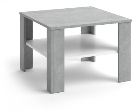 Vicco Couchtisch Homer, Couchtisch mit der Ablage, Beton/Weiß, 60 x 60 cm