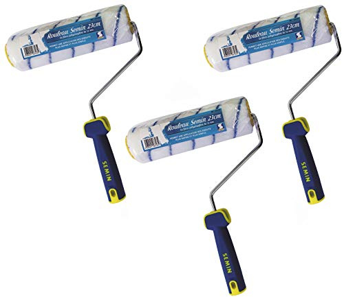SEMIN Rouleau Application Enduit & Peinture 23 cm – Fibres Polypropylène 12 mm – Application Facile & Rapide – Murs & Plafonds – Qualité Professionnelle - Lot de 3