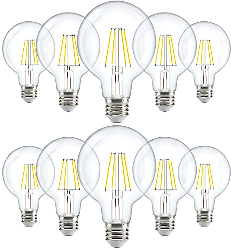 Sunco 10 Pack G25 LED Light Bulbs, Filament Edison Globe, Vanity Lighting Bulb for Bathroom Bedroom, 500 LM, 5W (60W Equivalent), 3000K Warm White, Dimmable, E26 Base, Clear UL