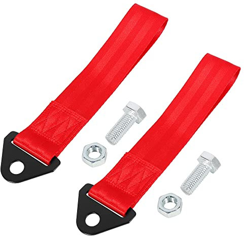 X AUTOHAUX 2pcs Red Universal Car Tow Towing Hook Bumper Trailer Belt Strap