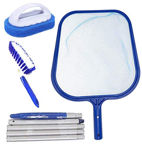 Hot Tub Cleaning Kit Accessories, Pool Leaf Skimmer Skimming Pool Net with 5-Section Adjustable Telescopic Aluminium Pole, Scrubbing Brush and Sponge Brush for Pools Spas Hot Tub