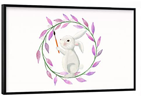 artboxONE Poster mit schwarzem Rahmen 60x40 cm Floral Hase Malt, Nicht nur zu Ostern - Bild hase floral Frohe Ostern