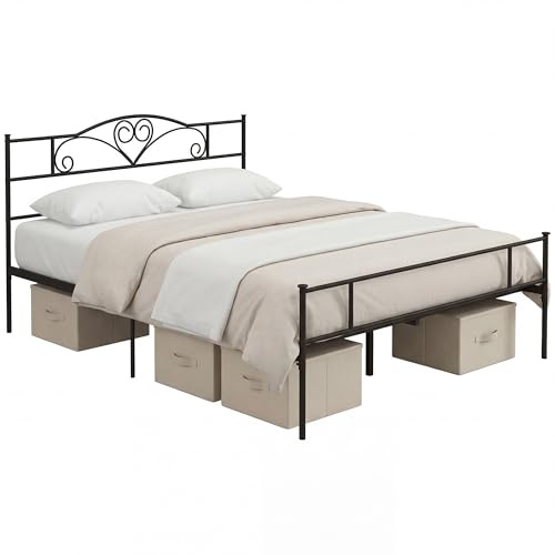 HOMCOM Marco de Cama Doble de Metal para Colchón 150x200 cm con Cabecera y Patas de 31 cm Estructura de Cama Matrimonio con Espacio Bajo de Almacenamiento 158x211x106 cm Negro