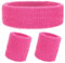 Yolev 3 Stück Schweißband Set Rosa Sport Stirnband Schweißbänder Handgelenk Herren Damen 80er 90er Jahr Outfit Schweißbänder Absorbierendes Accessoires