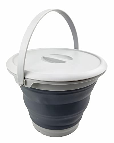 SAMMART 8,5 l zusammenklappbarer Kunststoffeimer mit Deckel – Faltbare runde Wanne mit Deckel – tragbarer Angelwassereimer 31 Dia. (Grau)