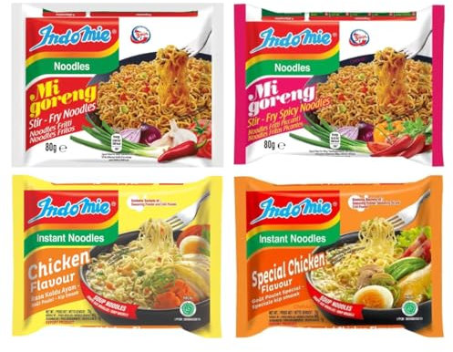 CNMART Indomie Noodles Mixed 4 Flavours HALAL, 40 Packs Case (Mi Goreng, Stir Fry Spicy, Chicken, Special Chicken)