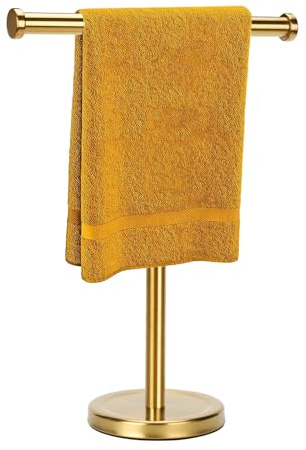Hand Towel Holder Stand with Heavy Base, Hand Towel Rack for Bathroom (Stainless Steel, Gold Brushed)