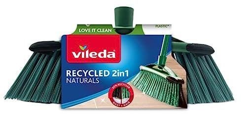 Vileda Scopa Recycled 2in1, Scopa per interni, 85% di materiale riciclato, Fibre 100% PET riciclato, Fibre nere per le polveri fini, Fibre verdi per peli e capelli, Made in Italy,Vileda Love It Clean