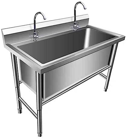 LBONG Freistehende Edelstahl Spültisch, Gewerbliche Spülbecken mit Wasserhahn, Ablassvorrichtung, Rechteckig Einzelbecken für Keller, Waschküche(100X70X80cm/39.3X27.5X31.4in,15.7 Deep)