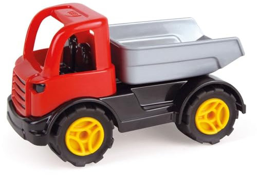 Lena 1260 Workies Muldenkipper 12 cm, Spielfahrzeug aus ABS Kunststoff, Kipper mit Lademulde, Gummi-Reifen und verzinkten Stahl-Achsen, Kipplaster für Kinder ab 18 Monaten, Spiel-LKW Rot