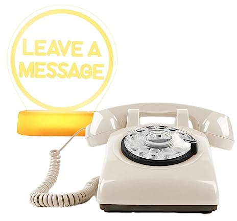 Premium Audio Guest Book Phone with Free LED Wedding Sign | Vintage Retro Style Audio Guest Book | Dial Phone with Voice Message Audio Recording (White)