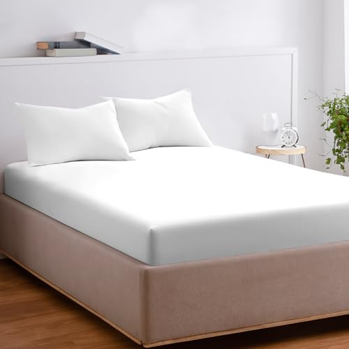 EKOSCIOUS 100% Tencel Lyocell Eucalyptus Sateen Soft Solid, Single Size, 18'' Deep Pocket Fitted Bed Sheet, White - Cool & Softer than Bamboo and Silk Sheet