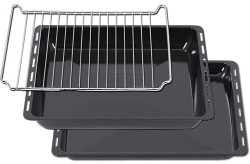 ICQN Backblech & Gitter Set 455 × 375 × 30 & 60 mm Extra Tiefe, Kompatibel mit Bosch, Siemens, Constructa & Neff, Emaillierte Backbleche & Verchromtes Gitter für Backofen & Herd