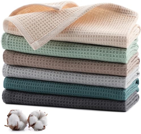 Jogoico Paños de Cocina 100% Algodón, 6 Unidades Toallas de Cocina 35x35 cm, Toallas de té, Trapos de Cocina Ultra Suaves y Altamente absorbentes para Secar los Platos-Multicolor