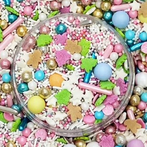 Streusel Weihnachten Christmas Party 90g weiss grün blau rosa gold silber | STREUSEL GLÜCK | Weihnachtsstreusel Zuckerstreusel Sprinkles Christmas bunte Tortendeko Plätzchen verzieren Kuchenstreusel