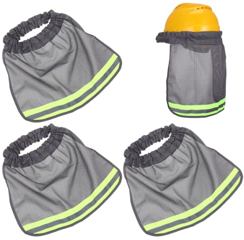 DOITOOL 3 Pcs Pare-Soleil Casque Chantier - Protège-Nuque Gris Respirant | Cache-Cou Anti-UV en Maille avec Bande Réfléchissante pour Sécurité, Visière de Protection Solaire Ouvrier d'Extérieur Été