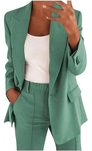 Damen-Anzüge und Blazer, 2-teiliges Outfit, Ausverkaufshosenanzug, langärmelig, offene Vorderseite, Jacke und gerades Bein, Bleistifthose, Trainingsanzüge für Business, Arbeit, Büro, armee-grün,