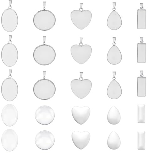 UNICRAFTALE Cabochon Anhänger Set - Cabochons, Anhänger Tablett, Rohlinge, Lünette, Edelstahl Blanko - DIY Schmuck Selber Machen Set