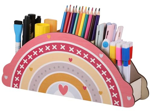 JIANTA Schreibtisch Organizer Regenbogen Stifthalter Stifteköcher aus Holz, Kinder Schreibtisch Büro Organizer für Kinder Stiftebox und Klassenzimmer Organisation