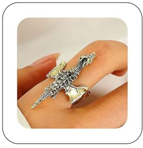 Xduargs Anillo de dedo de dragón volador bohemio, anillo abierto de dragón volador vintage, anillo abierto de dragón dorado, anillo de nudillo abierto punk, anillo apilable ajustable, joyería para