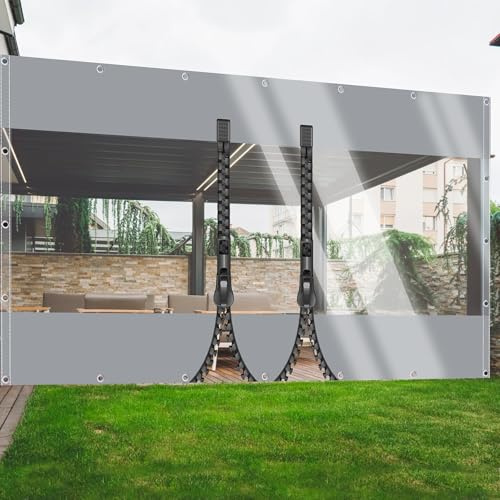 TMGJShd Transparente Plane Abdeckplane mit ösen PVC Outdoor Planenvorhänge 0,5mm Seitenplane 500g/m² für Garten Pavillon Terrassen Balkon Gewächshäuser. (Grau(2 Zipper) / Size: H:0.8m W:0.8m)