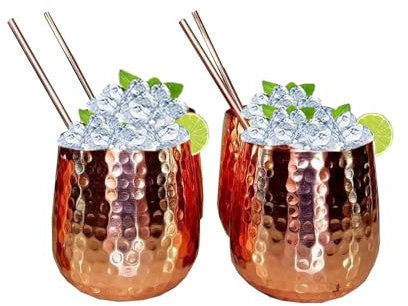 BRACOP® Copper Tumbler Moscow Mule Mugs Set 4 Copper Tumbler Copper Pitcher Cocktail Glasses Pure Copper Ayurveda Moscow Mule Mug Drinking Cup Gobelt Glass Indian Copper Engraved Tumbler Gifts