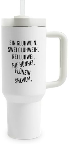 Prozente Momente Ein Glühwein, swei Glühwein - Thermobecher | 1,2 Liter Fassungsvermögen | inkl. Trinkhalm | hochwertig | lustige Motive | doppelwandiger Becher To Go