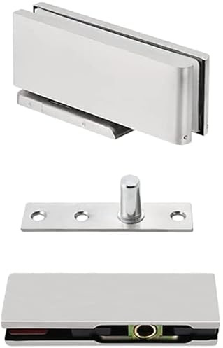 Shower Door Hinges， 1 Set Glass Door Hinges Hydraulic Buffer Pivot Hinges Brushed Stainless Steel Glass Clamps Bathroom Clamps Shower Door Fittings for 10-12mm toughened Glass(Brushed Silver)