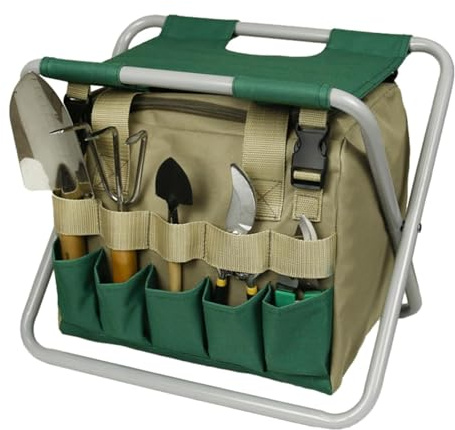 Sgabello da campeggio pieghevole - Sgabello da giardino con borsa staccabile, sgabello da esterno portatile per la pesca | Sgabello leggero con organizer per attrezzi per avventure all'aria aperta, gi