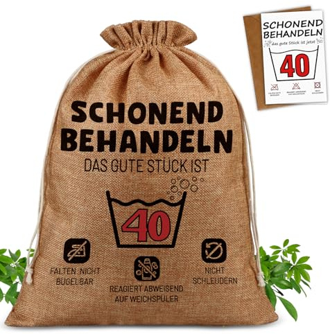 TUZELIYA Witzige 40. Geburtstag Geschenkbeutel mit 40 Geburtstagskarte - Geschenke zum 40 Geburtstag Mann Frau - Verpackung 40. Geburtstagsgeschenk - Schonend Behandeln 40 (40x30 cm)