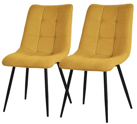 ML-Design Esszimmerstühle 2er Set Senfgelb, Wohnzimmerstühle mit Stoffbezug und schwarzem Stahlgestell, Küchenstühle mit Rückenlehne, Polsterstühle für Esszimmer Wohnzimmer Küche, Gepolsterte Sessel