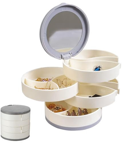 IUSOT Jewellery Organizer, Jewelry Box, Earring Holder for Women, Girls Jewelry Storage with 4-Layer, Rotating Jewelry Organizers for Rings, Earrings, Necklaces and Watches Gift for Girls Mother Women