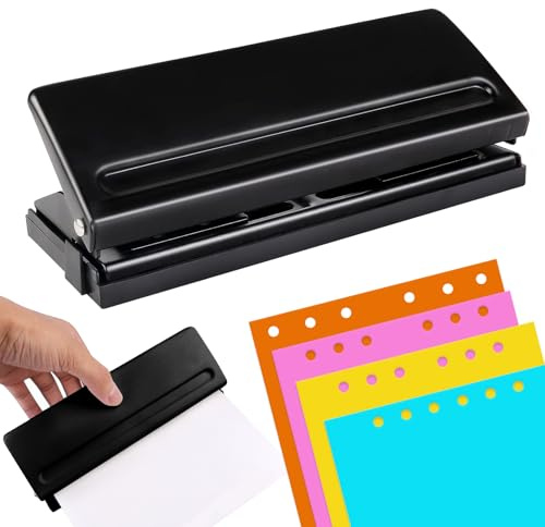 6 Fach Locher, 6-Fach Terminplanerlocher aus Metall, Büro Locher, 6 Binder Puncher, Verstellbarer Abstände Lochers aus Metall Binder Lochers Papierkarten Foto Bindungs Lochers Maschine (Schwarz)