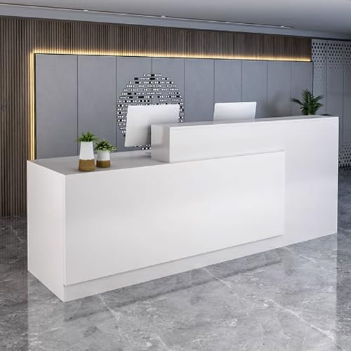 GUQASDV Empfangstheke Rezeption, Reception Desk Salon, Empfangstresen für Praxis, Bürotheke Reception Tisch Holzwerkstoff Einfache Montage für Büros, Geschäfte(Wit,1.2m)