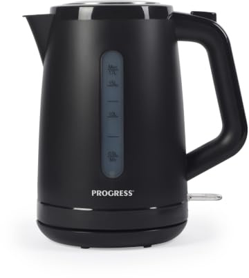 Progress Rapid Boil Electric Kettle, 1.7L, 3kW, Black | Auto shut-off, boil-dry protection, 360 degree swivel base, water level window, removable limescale filter, Strix controller