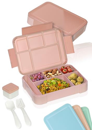 Deine Schulhelden Bento Box - Brotdose für Erwachsene und Kinder - Bruchfeste, Auslaufsichere Lunchbox mit Besteck & Becher - BPA frei, Spülmaschinen- & Mikrowellengeeignet - Kapazität 1330ml (rosa)
