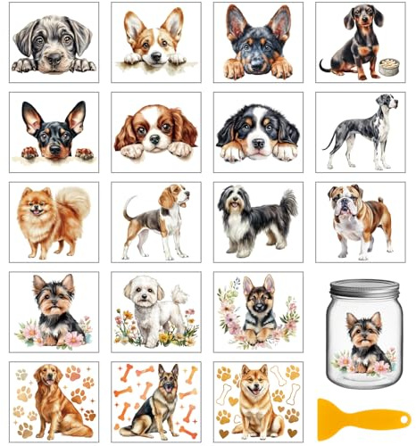 GLOBLELAND 18 Sheets Cute Dog Transfer Stickers 3.9x3.6inch Puppy Colorful Transfer Decal Rub on Transfer for Furniture Vase Glass Art Crafts Decorations