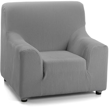 S & T Funda Sillón Elástico 1 Plaza Gris - Funda Sillon 1 Plaza Reversible Tejido Jacquard Tacto Algodon - Protege tu Sillón de Manera Elegante con Máxima Protección y Adaptabilidad