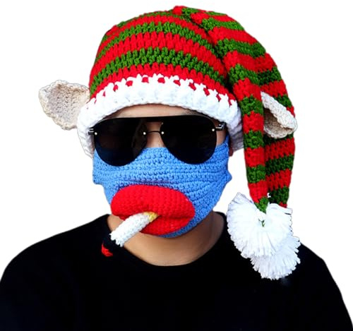 YIZITU Unisex Weihnachtsmütze, bunt, gestrickt, lustig, Urlaubskostüm, Hüte mit Strick für Party