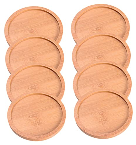 VICASKY 8 Soucoupes en Bambou pour Pots de Fleurs, Plateau Rond pour Plantes D’Intérieur, Collecte L’Excès D’Eau, Usage Solide