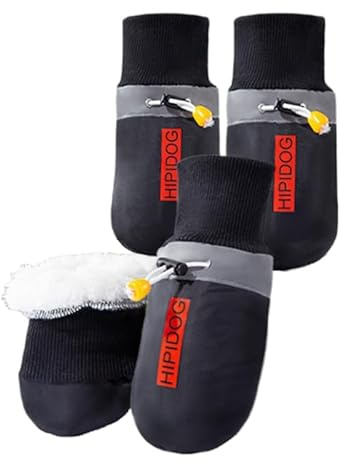 Hundeschuhe Pfotenschutz, 4 Stück Wasserdicht Hunde Schuhe Outdoor Mit Rutschfester Sohle, Verstellbarem Hundestiefel Für Mittlere Große Hunde Alle Jahreszeiten (4XL(15-30kg),Schwarz (Winter))