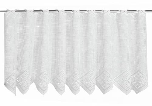 Sehlbach Tenda bistrot diamanti in jacquard, Bianco, 110 x 50 cm, Design elegante, Tessuto trasparente, Facile da fissare, Motivo geometrico