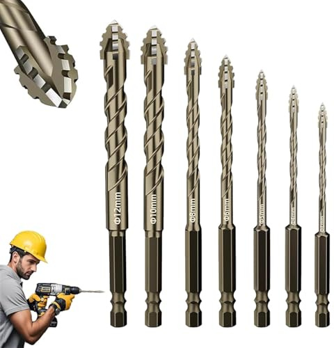Masonry Drill Bits for Brick Walls,4 Blade Eccentric Concrete Drill Bit for Concrete Glass Cement Tile,Carbide Drill Bit Masonry Drill Bits Set (Set of 7)