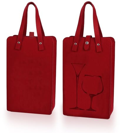 CHUNGG Double Wine Gift Bag, Felt Bottle Gift Bag with Handle Reusable Wine Carrier Tote Bag for Party Favors, for Party Favors, Travel, Wedding, Christmas (1Pc Red)
