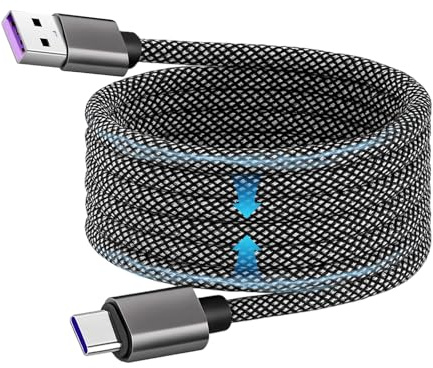 USB A to USB C Magnetic Fast Charging Cable 3.3ft Retractable Coiled Type C Charger Cord 100W Quick Charge Flexible Nylon Cable Compatible with Phone 15 Pro Max, Galaxy, Pad