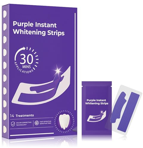 Purple Teeth Whitening Strips - 14 Patches Purple Whitening Strips - 30 Minute Fast Tooth whitening Strip - Mild Mint Teeth Whitener for Brightening Yellow Teeth, Non-Sensitive Formula