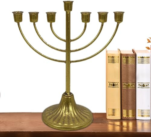 Menorah in metallo dorato – Portacandele Hanukkah a 9 rami, design in lega